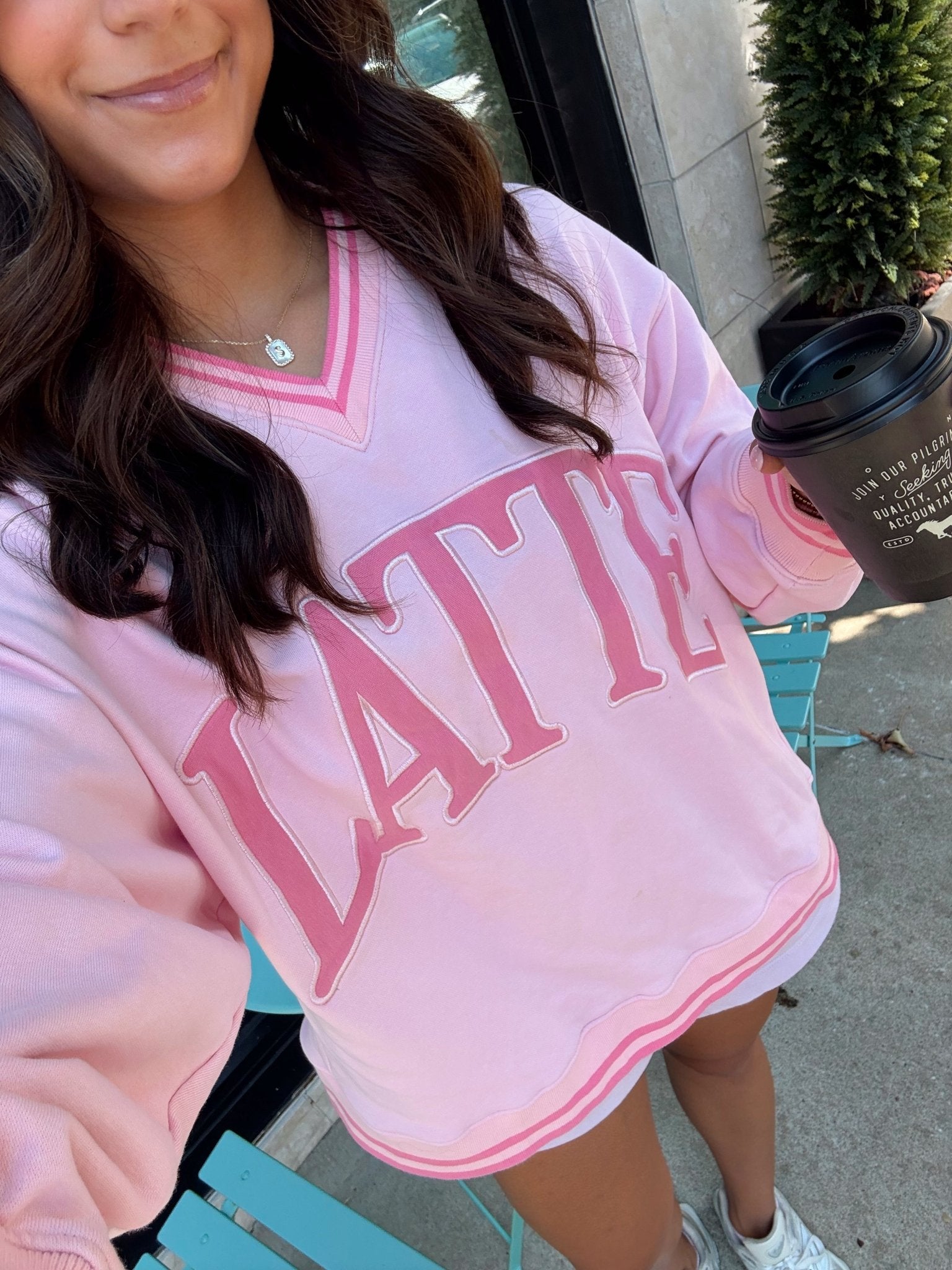 KenzKustomz Latte - Pink Vintage V - Neck Sweatshirt