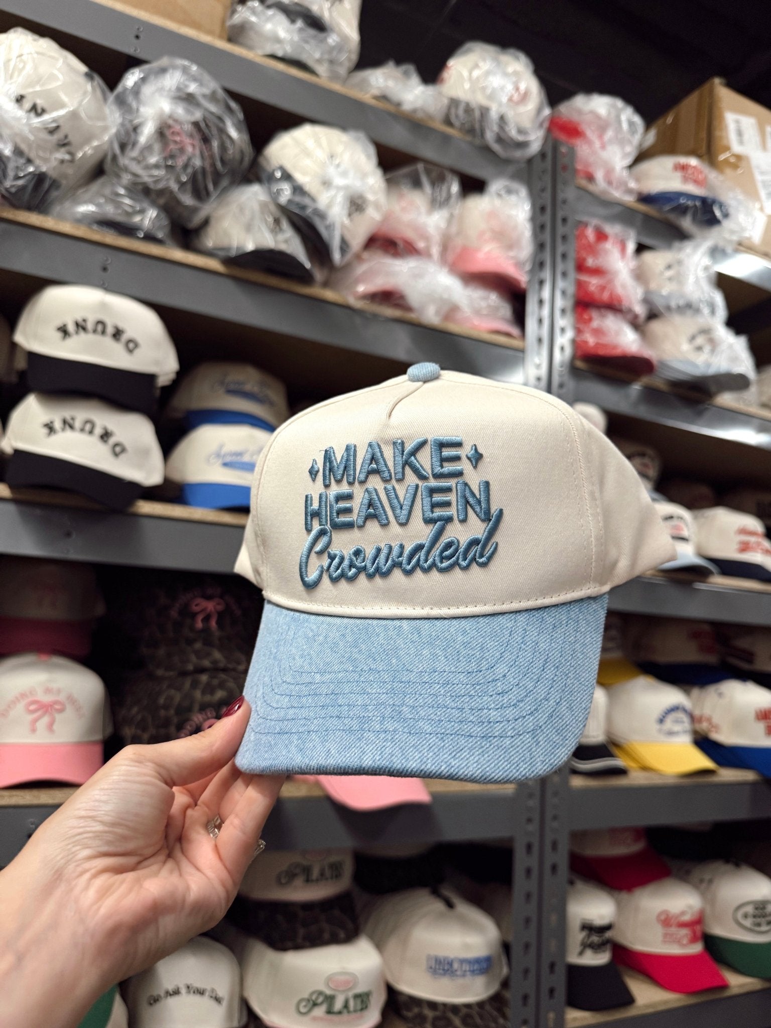 KenzKustomz Make Heaven Crowded - Denim Vintage Trucker Hat - PREORDER