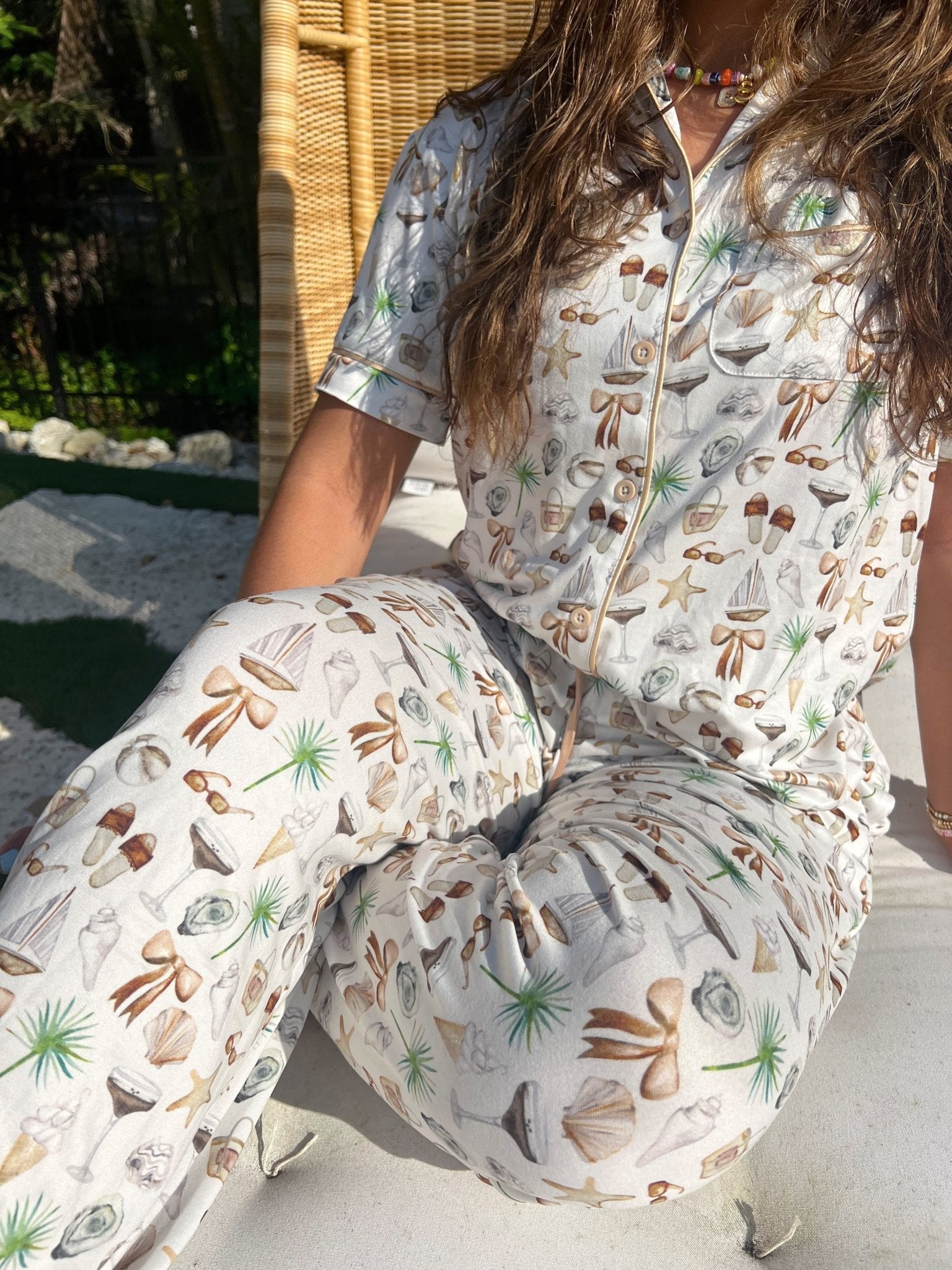 KenzKustomz Neutral Coastal Cocktail - Short Sleeve + Pant Pajama Set