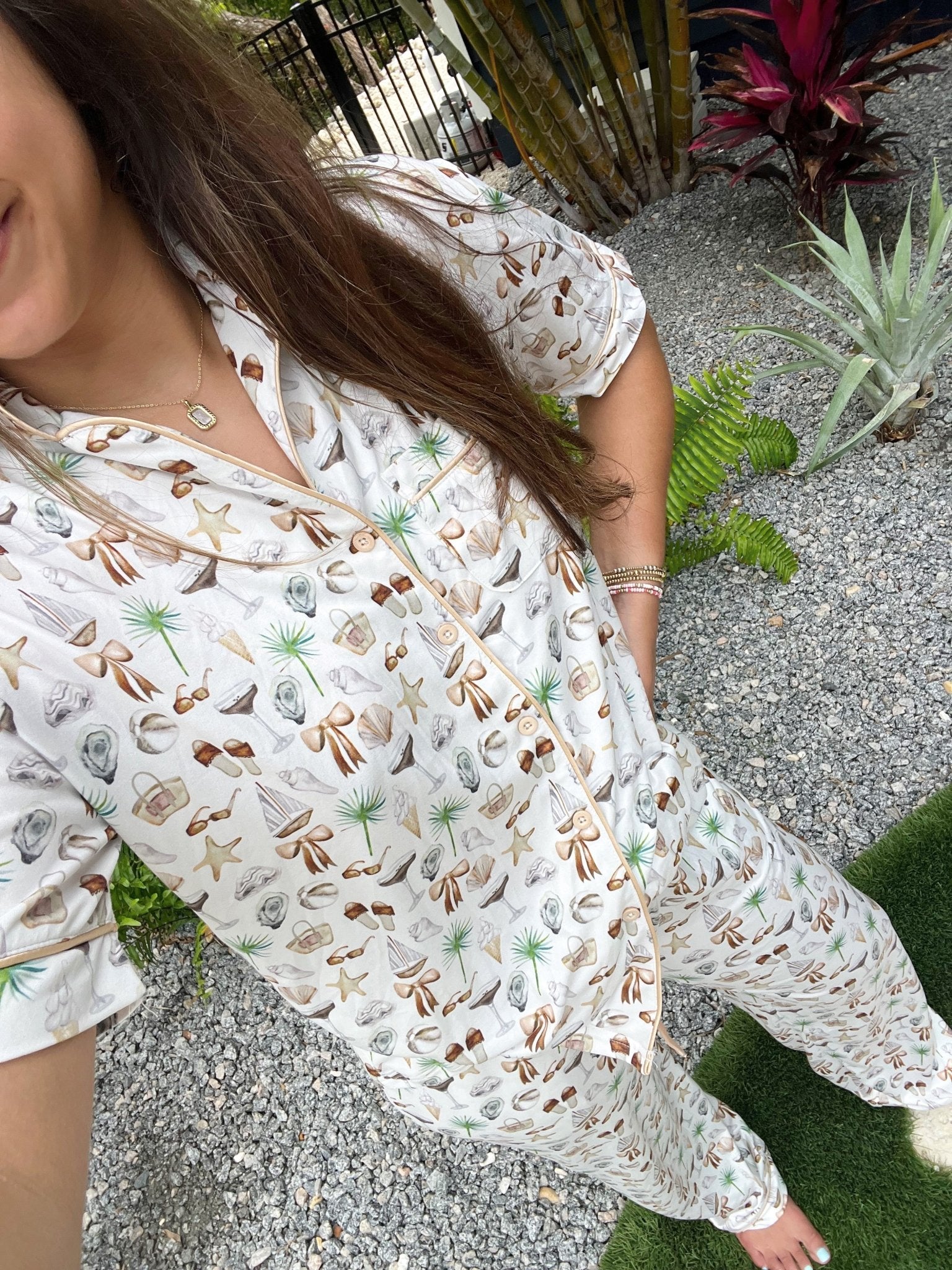 KenzKustomz Neutral Coastal Cocktail - Short Sleeve + Pant Pajama Set