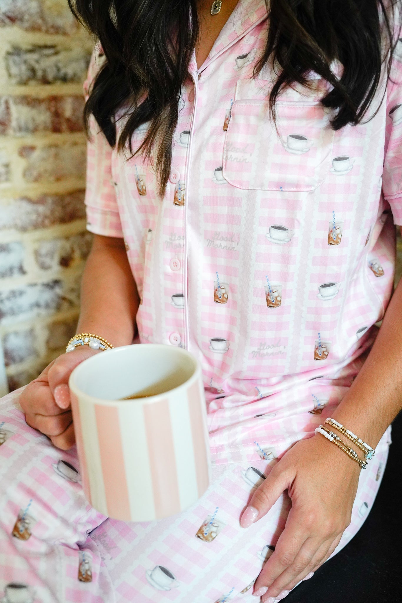 KenzKustomz Pink Coffee - Short Sleeve + Pant Pajama Set