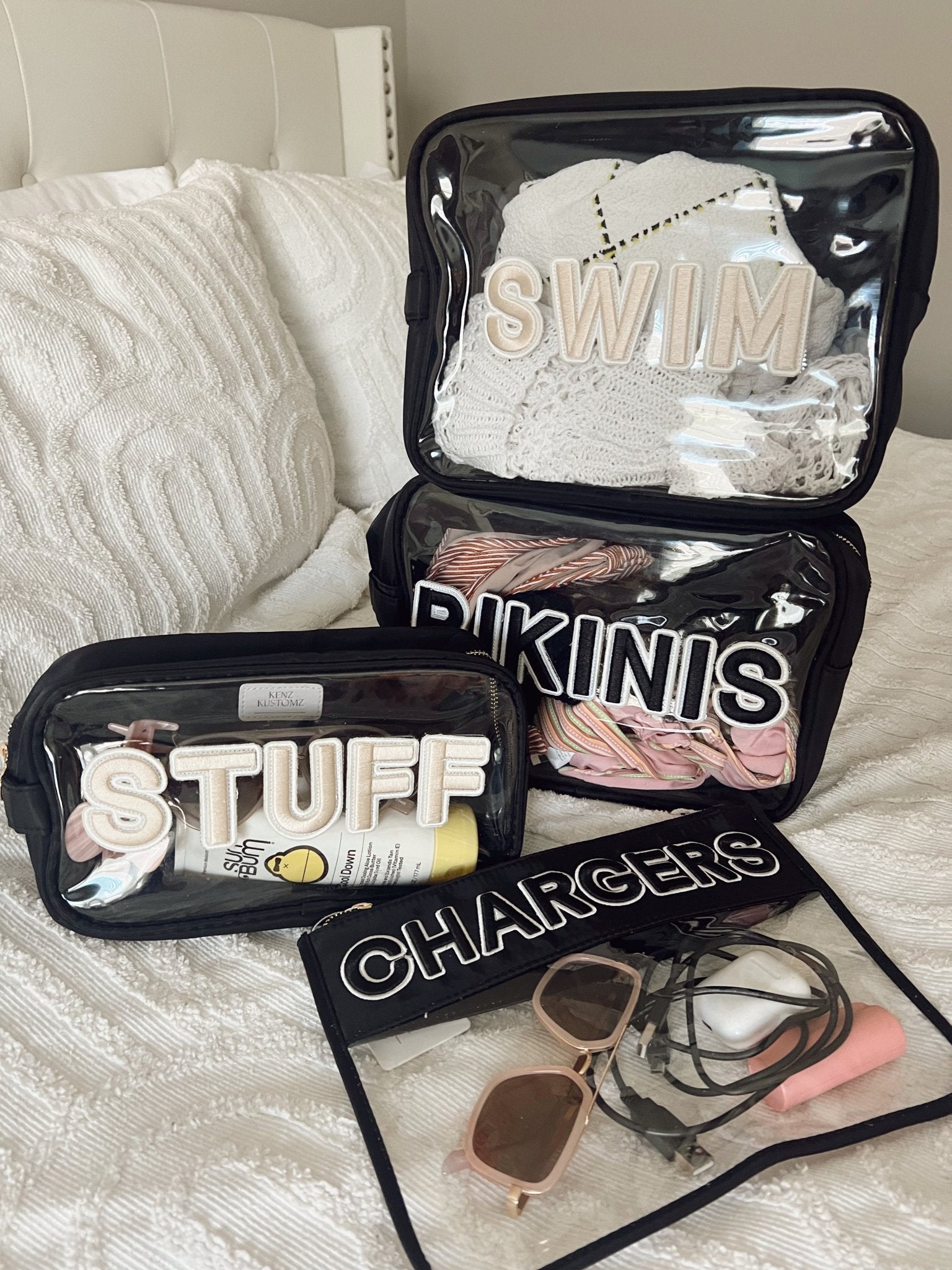 KenzKustomz Stuff Clear Large - Black w Beige Rolled Patches