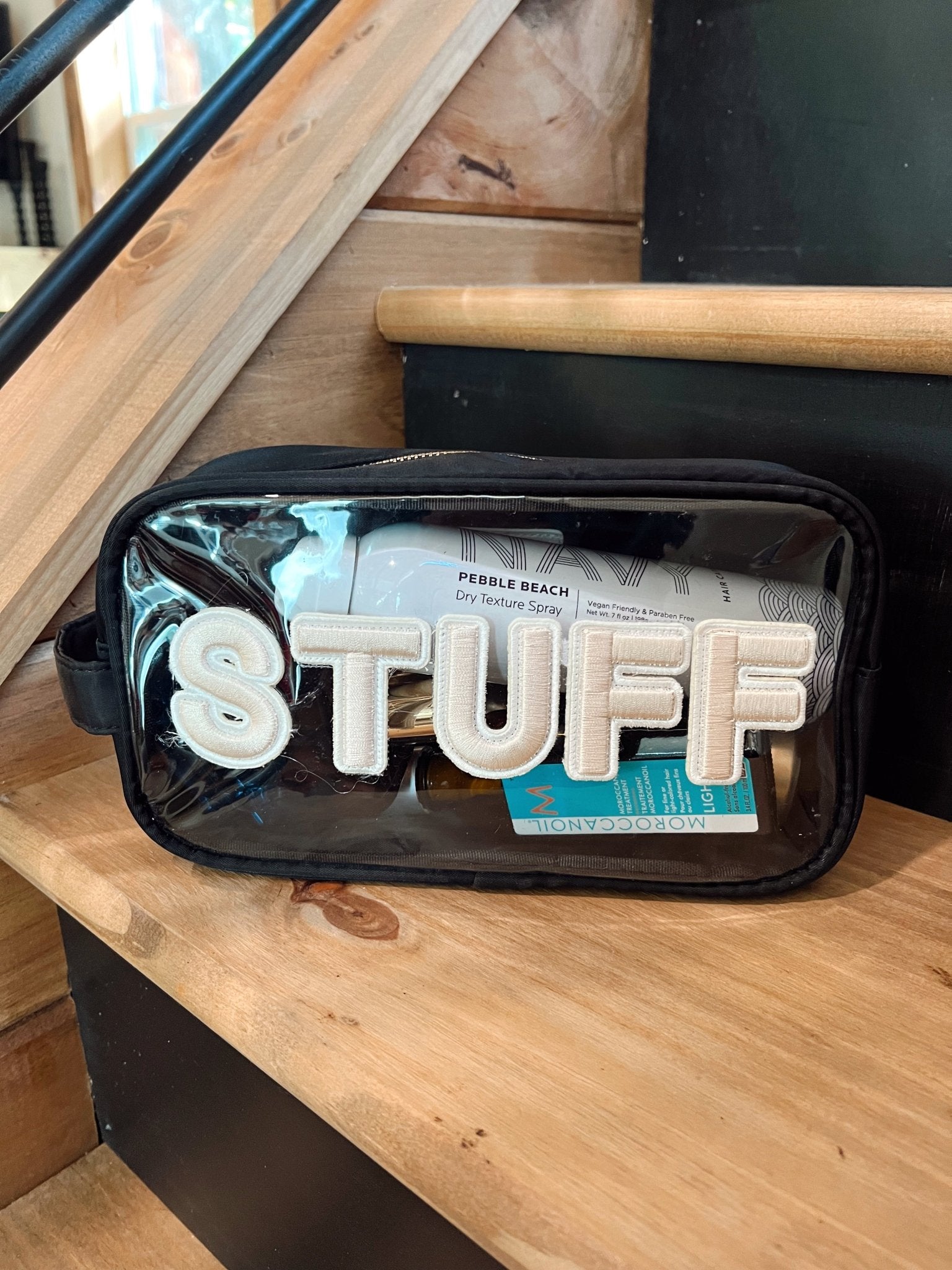 KenzKustomz Stuff Clear Large - Black w Beige Rolled Patches