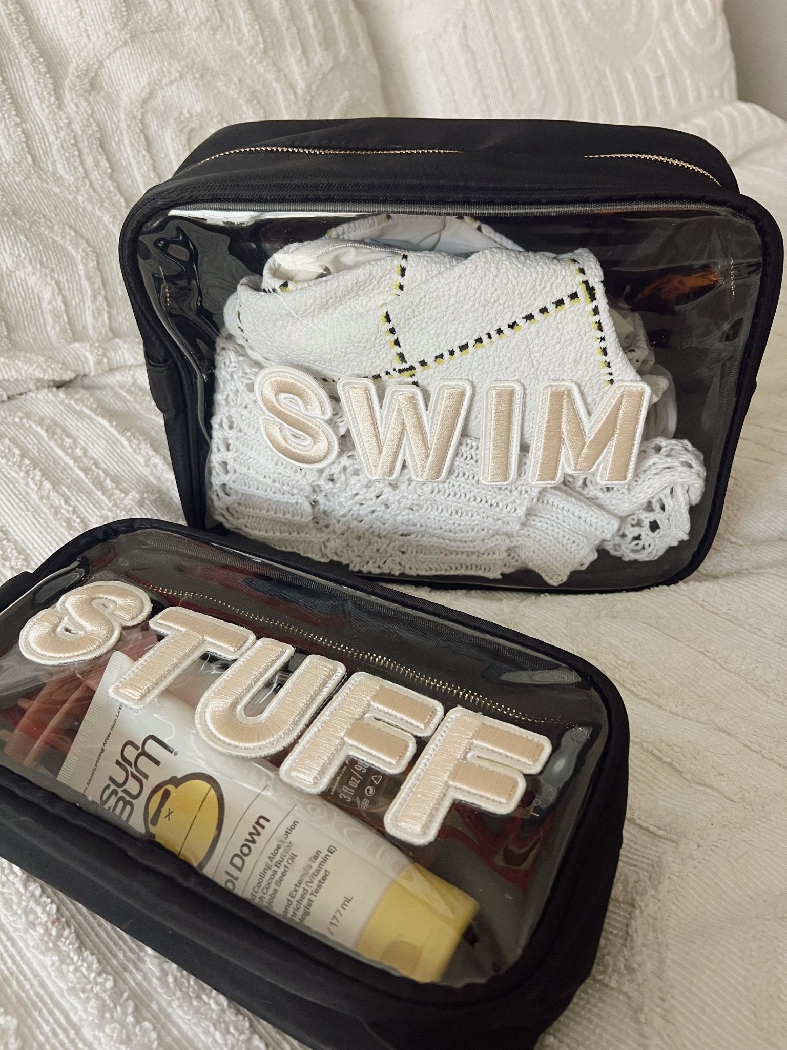 KenzKustomz Stuff Clear Large - Black w Beige Rolled Patches