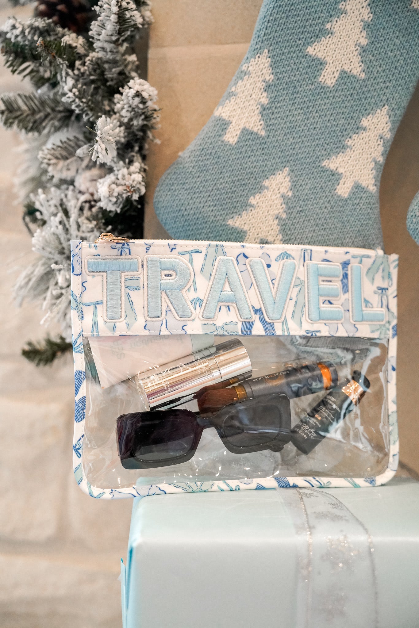 KenzKustomz Travel - Blue Bow Clear Pouch
