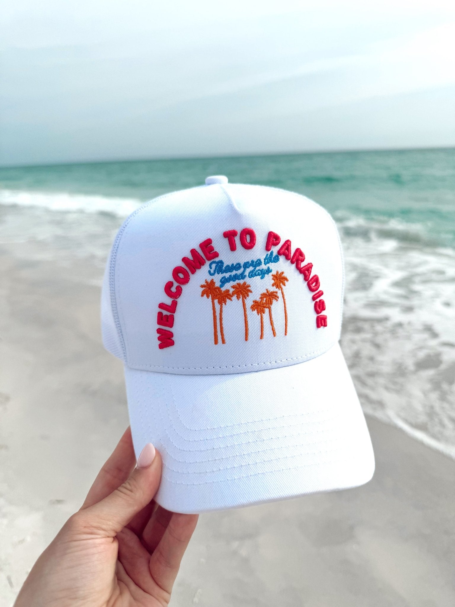 KenzKustomz Welcome to Paradise - White Vintage Trucker Hat