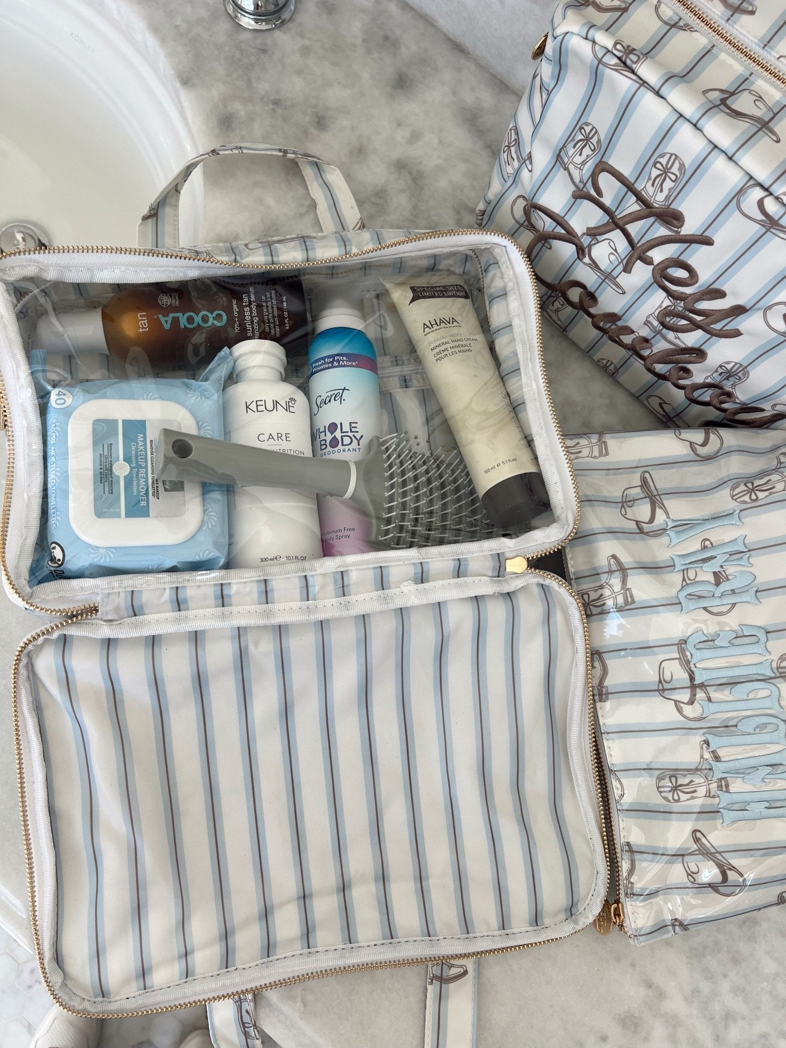 KenzKustomz Western Blues Striped - Clear Coat Toiletry Case
