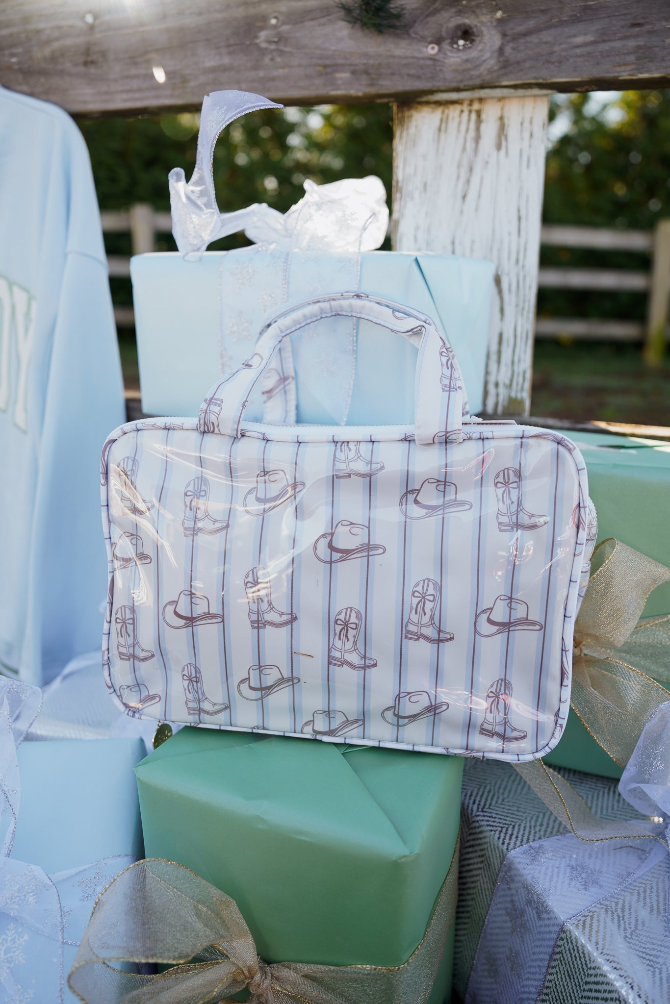 KenzKustomz Western Blues Striped - Clear Coat Toiletry Case