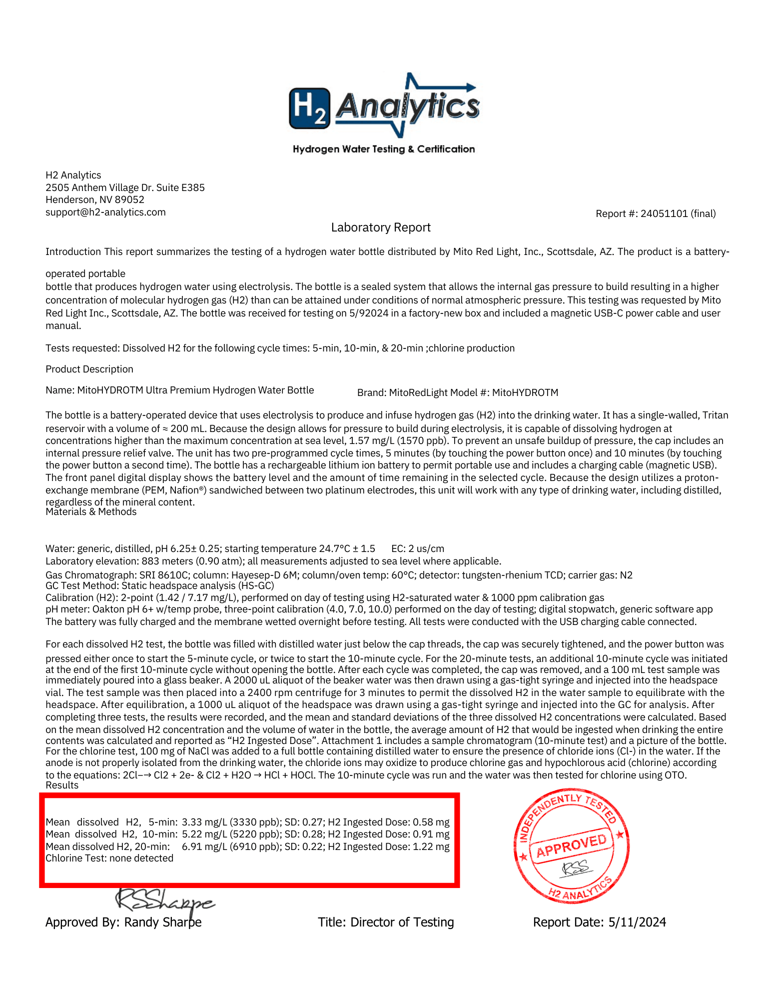 Mito Red Light MitoHYDRO™ Ultra Premium Hydrogen Water Bottle