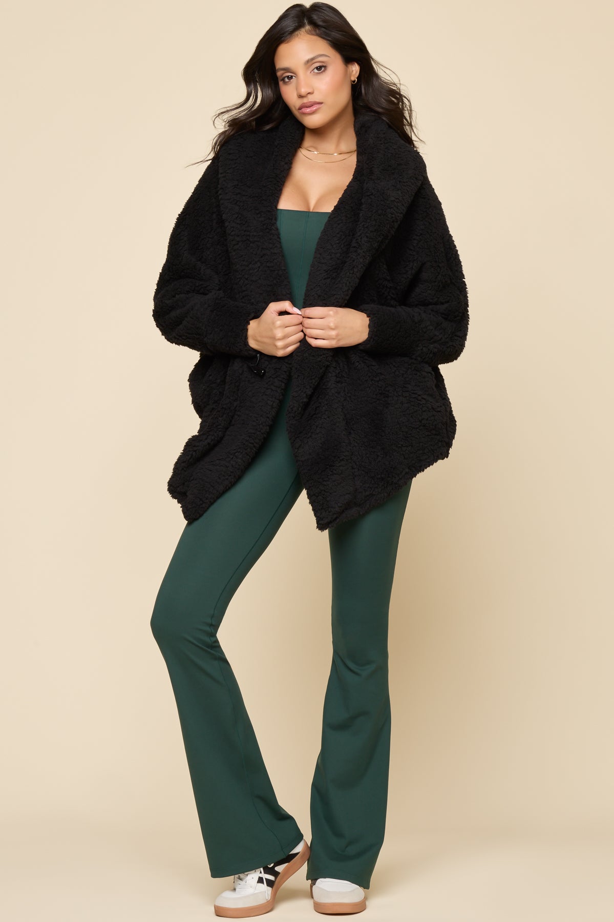 POPFLEX® Faux Sherpa Cocoon Coat - Black