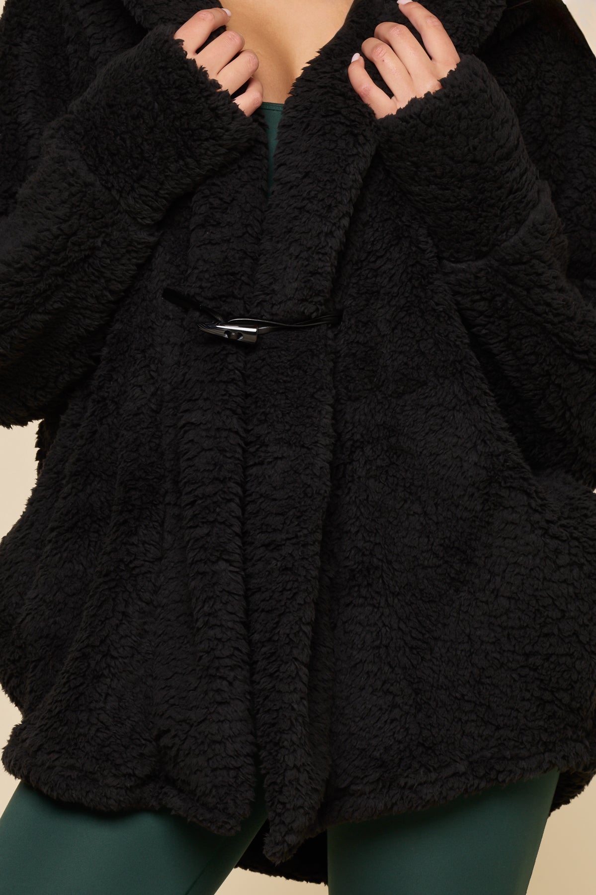 POPFLEX® Faux Sherpa Cocoon Coat - Black