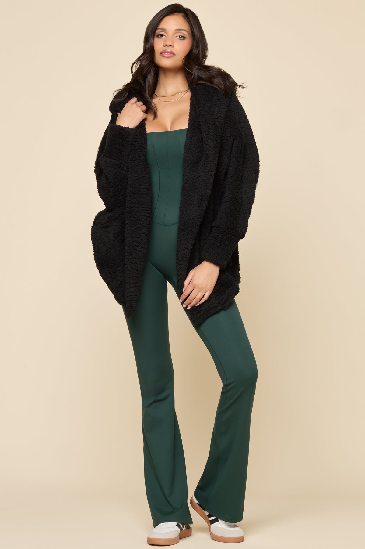 POPFLEX® Faux Sherpa Cocoon Coat - Black