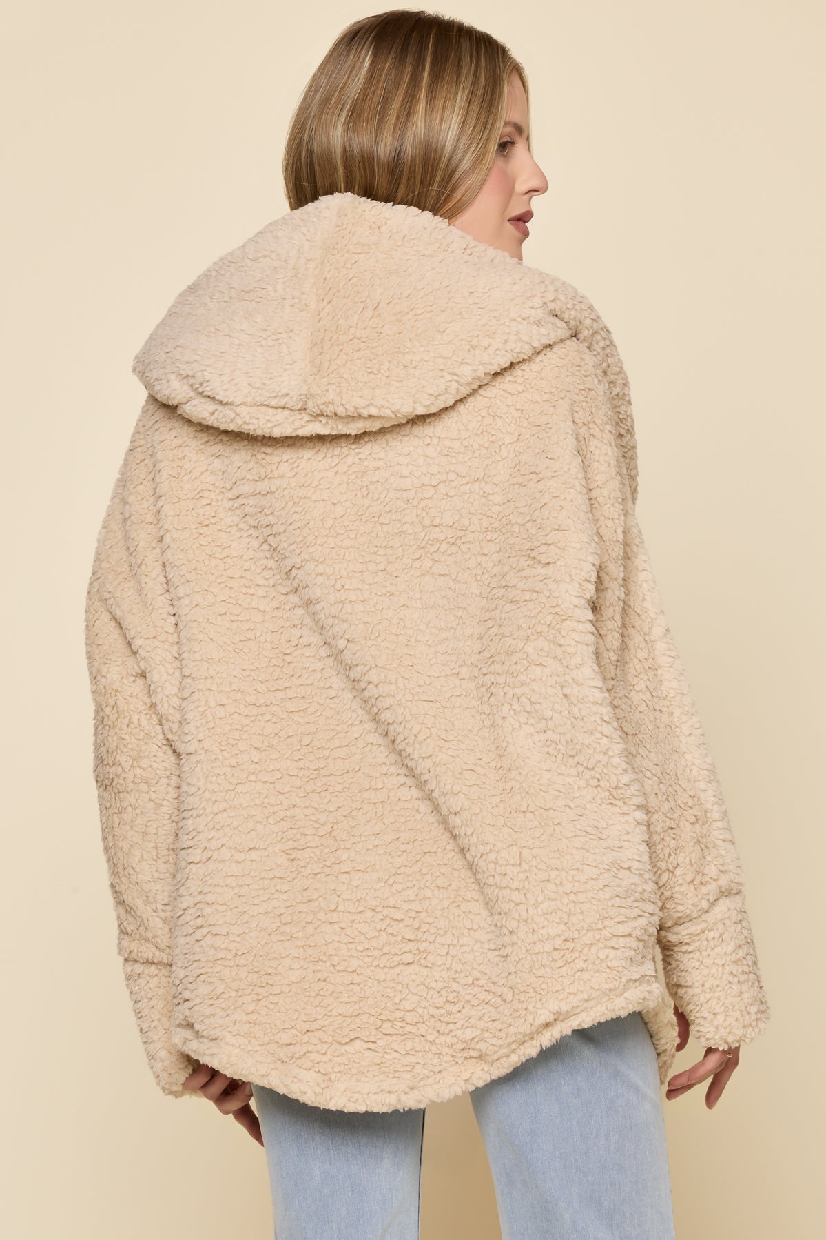 POPFLEX® Faux Sherpa Cocoon Coat - Taupe