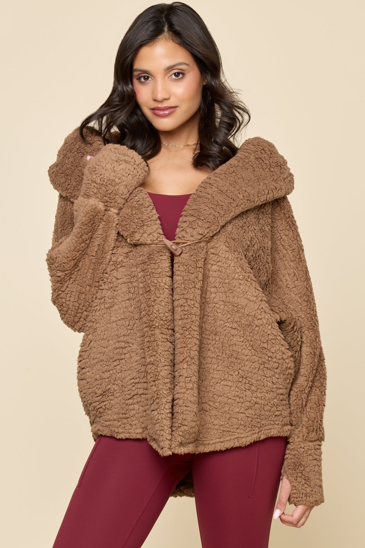 POPFLEX® Faux Sherpa Cocoon Coat - Teddy Bear Brown