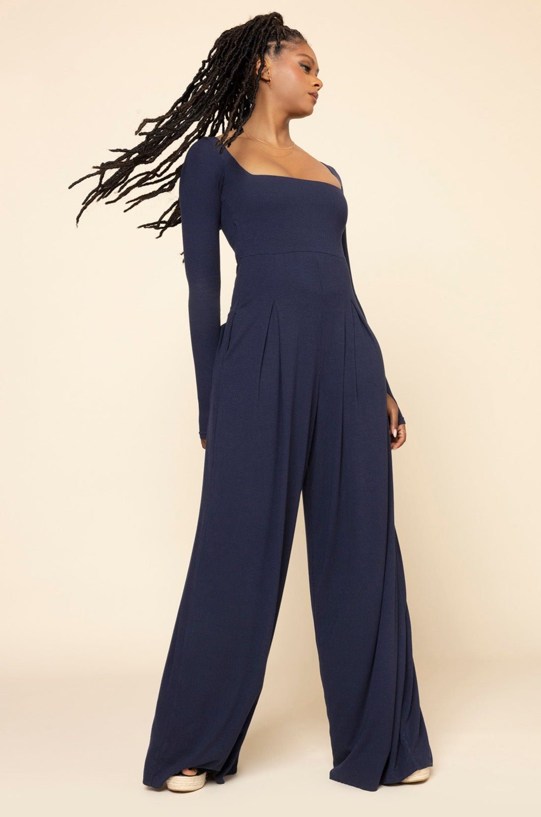 POPFLEX® Go With The Flow Long Sleeve Jumpsuit - Cosmic Navy