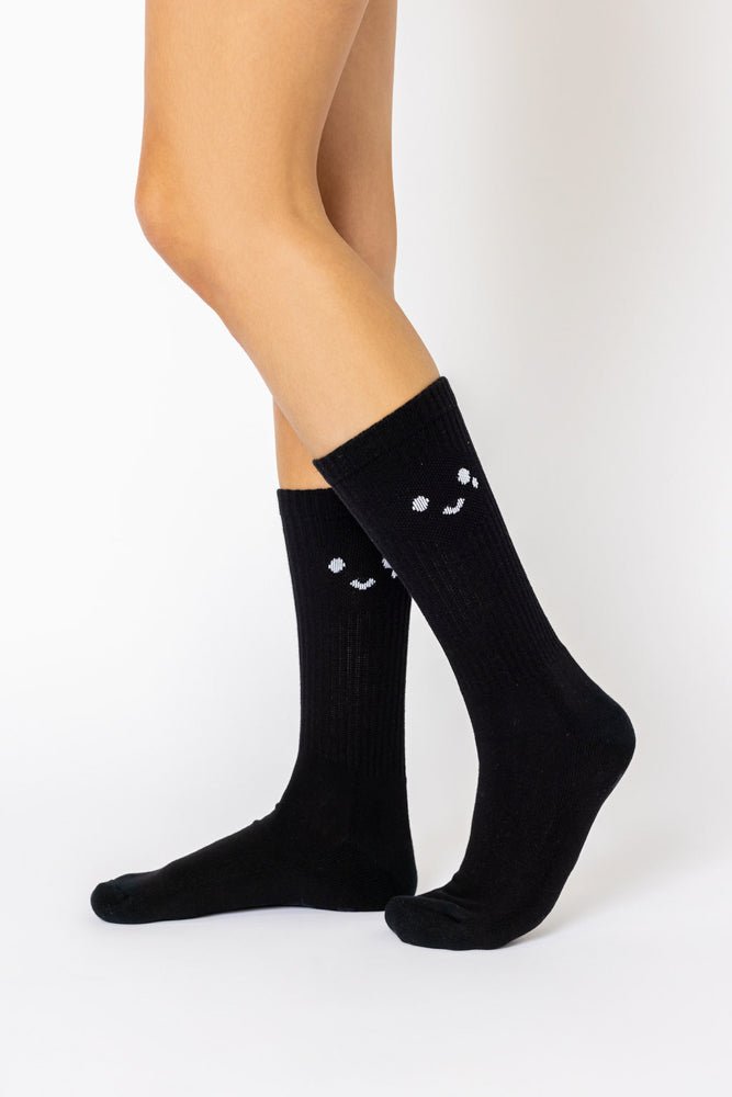 POPFLEX® Happy Cry Face Mid - Calf Gym Socks - Black