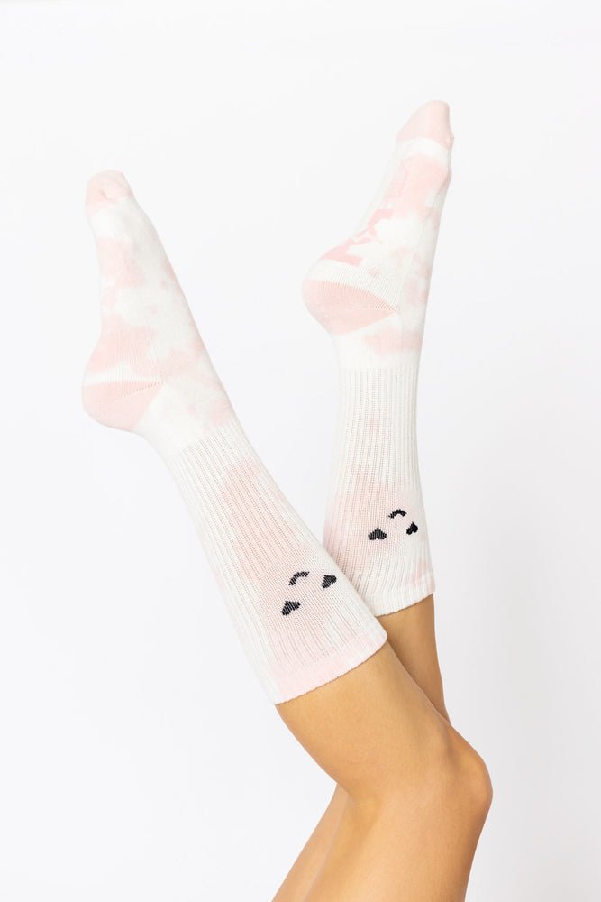 POPFLEX® Heart Eyes Mid - Calf Gym Socks - Pink Tie Dye