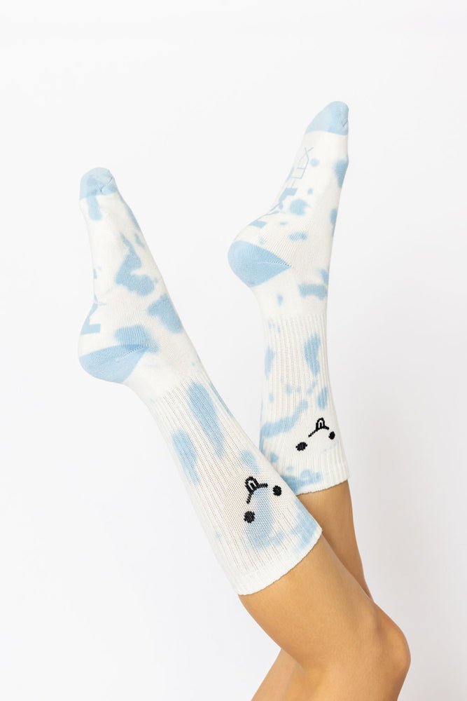 POPFLEX® Silly Face Mid - Calf Gym Socks - Blue Tie Dye