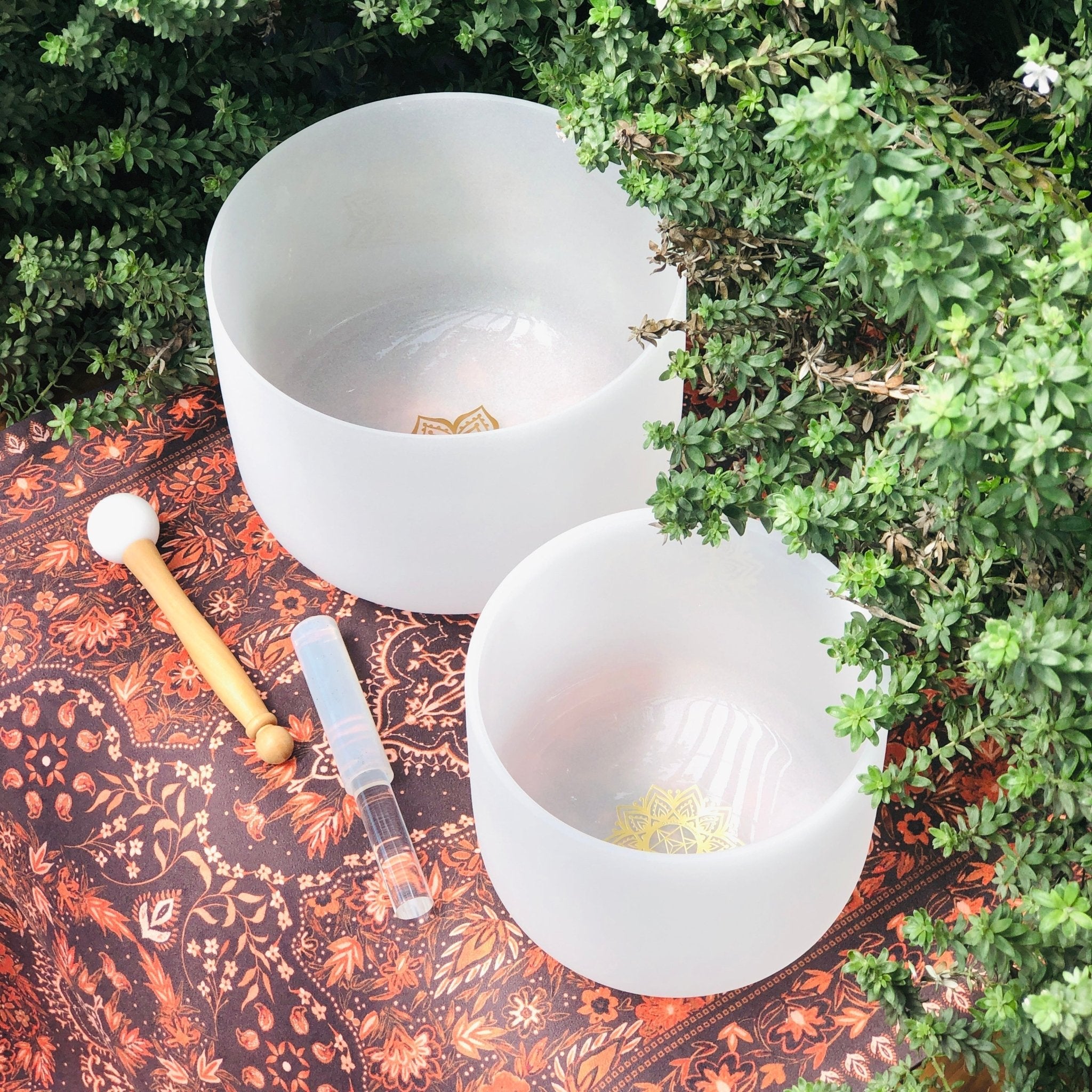 Rainbow Sounds USA Earth & Soul Stars︱Set of 2 Sound Therapy Bowls in Beige Carry Case