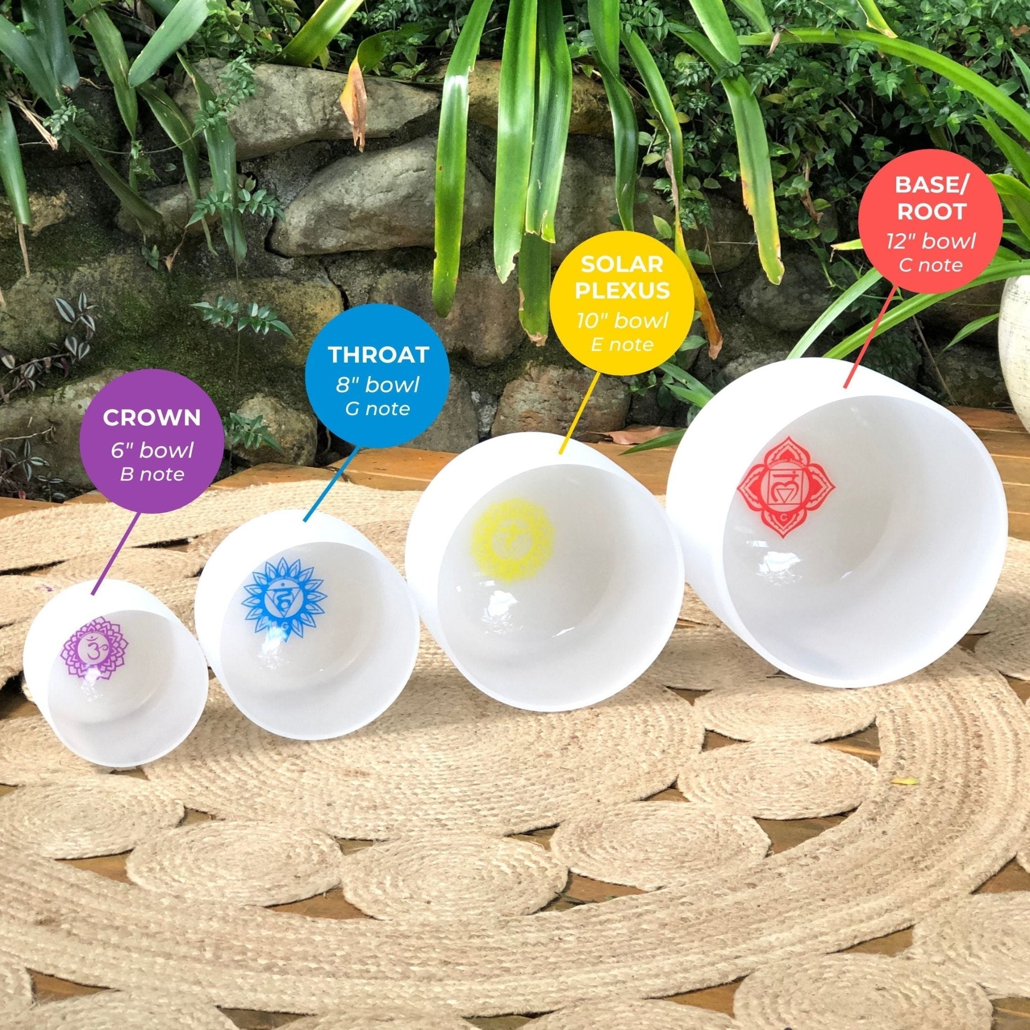 Rainbow Sounds USA Set of 4 White Sound Therapy Bowls in Beige Carry Case