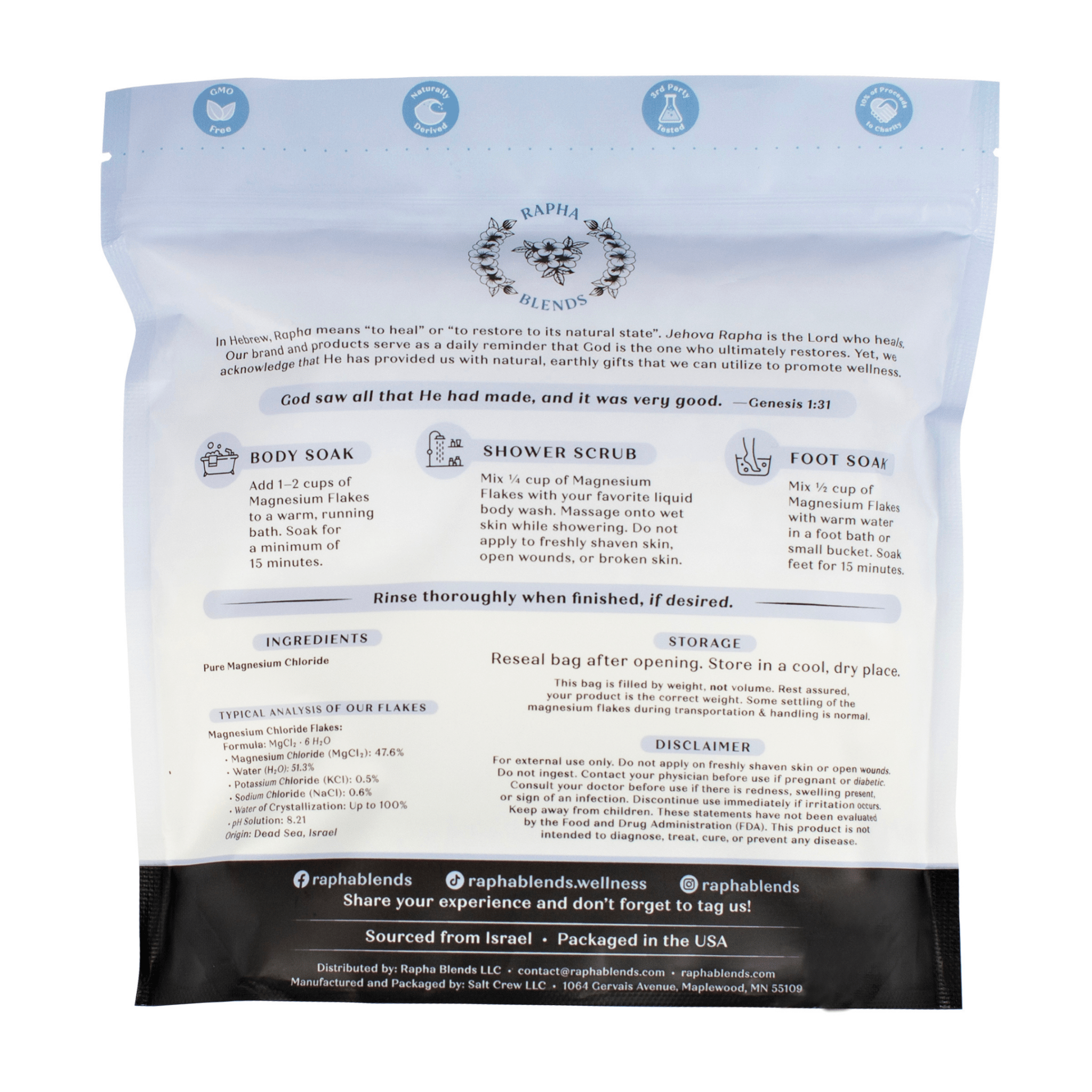 Rapha Blends Pure Dead Sea Magnesium Chloride Flakes