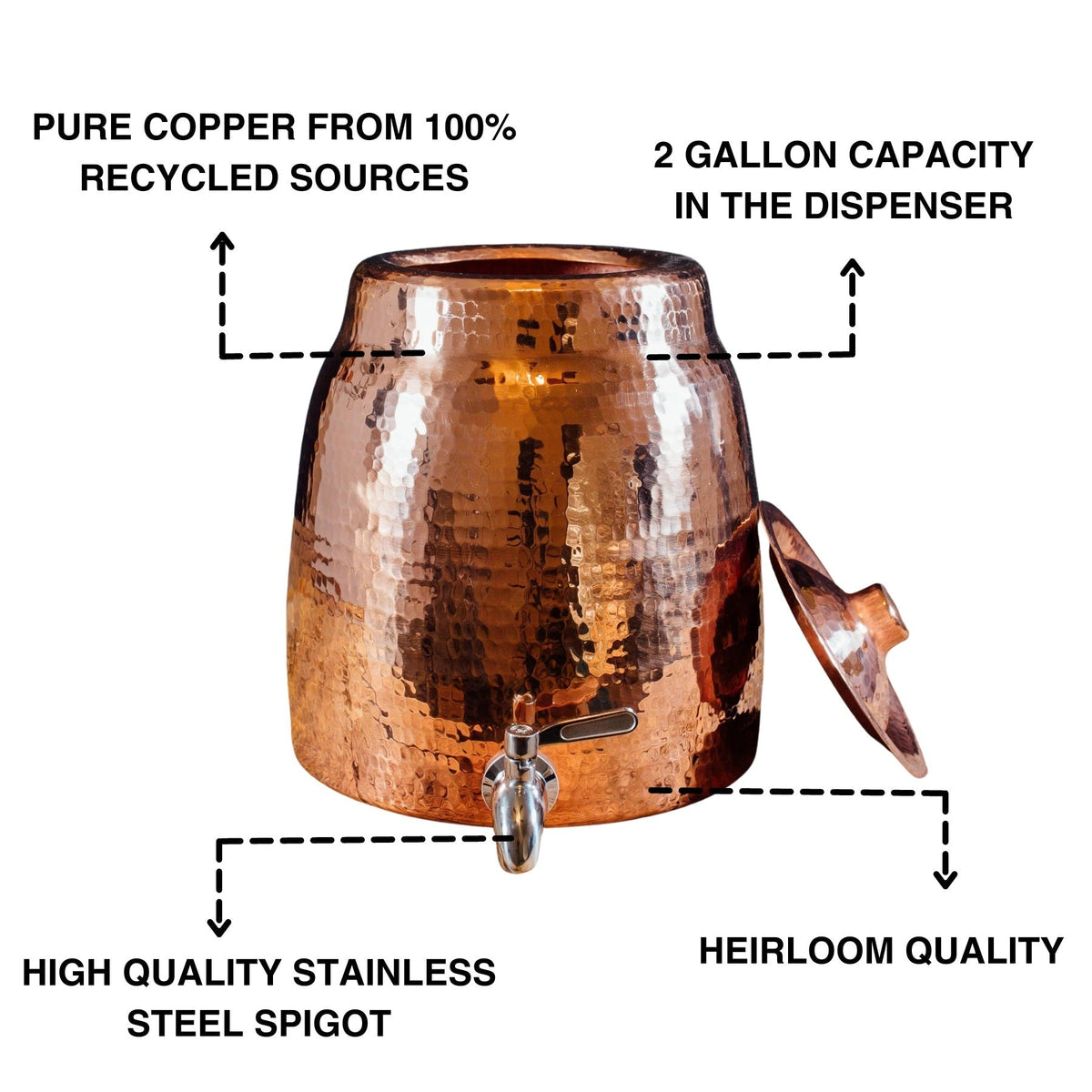 Sertodo Niagara copper water dispenser features: 2 gallon, stainless steel spigot