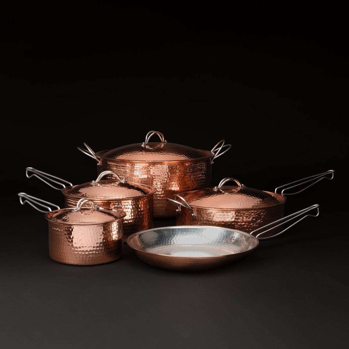 Sertodo Grand Copper Kitchen Caboodle cookware set with lids on