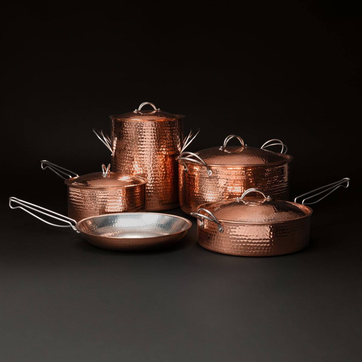 Sertodo Stocked Copper Kitchen Caboodle cookware set with lids on