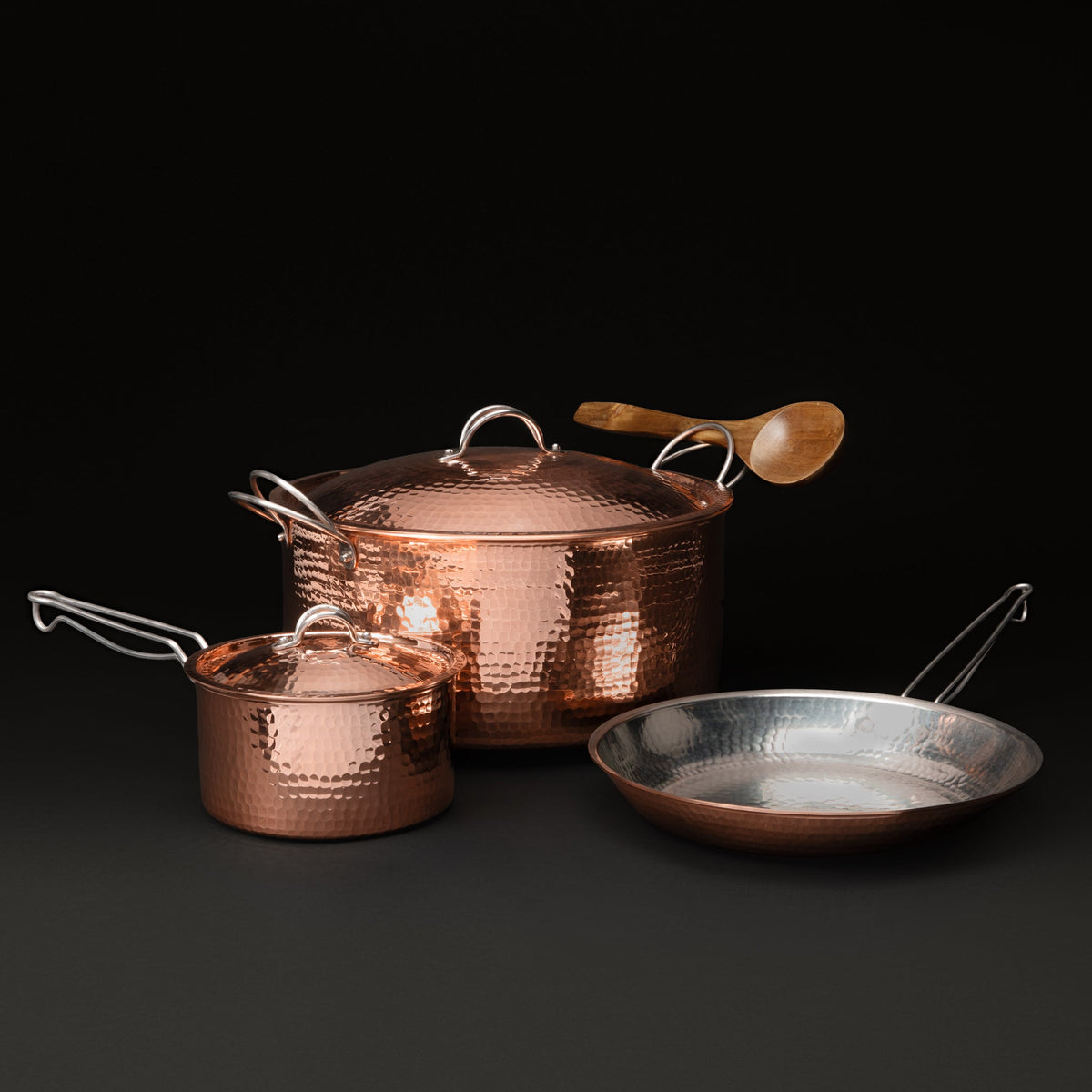 Sertodo Whole Copper Kitchen Caboodle: pots, pan and wooden spoon