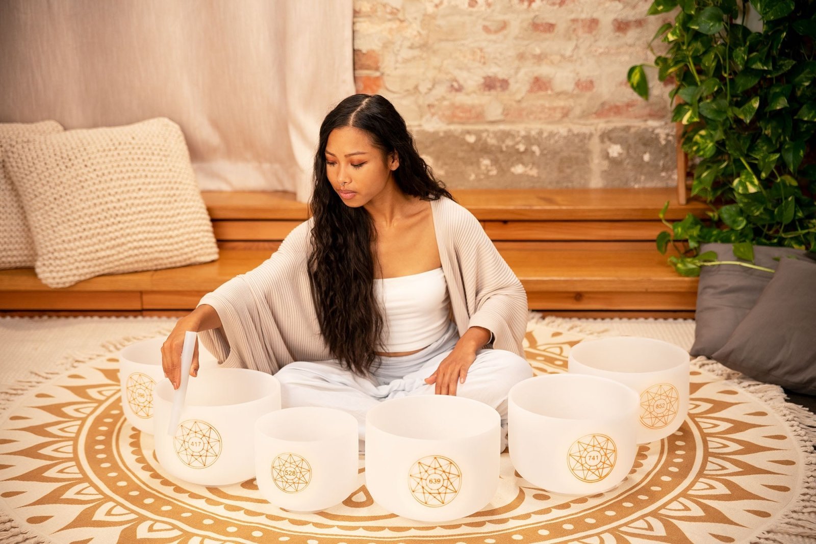 Sound Healing LAB Solfeggio Crystal Singing Bowl Set (396, 417, 528, 639, 741, 852 Hz)