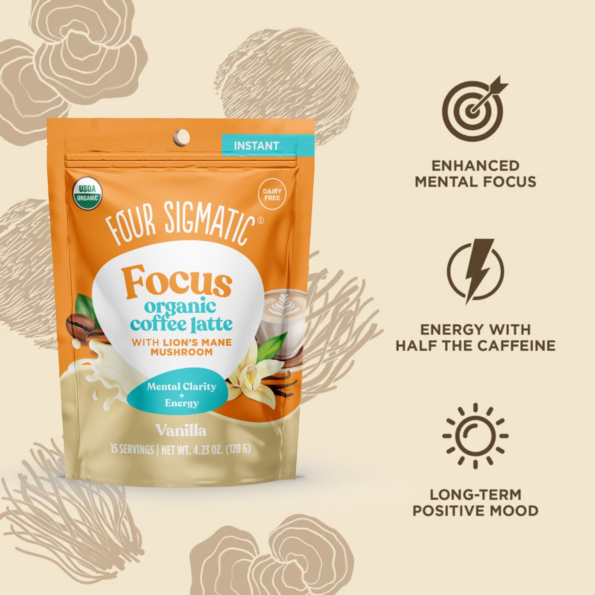 US Four Sigmatic Focus Organic Coffee Latte - Vanilla