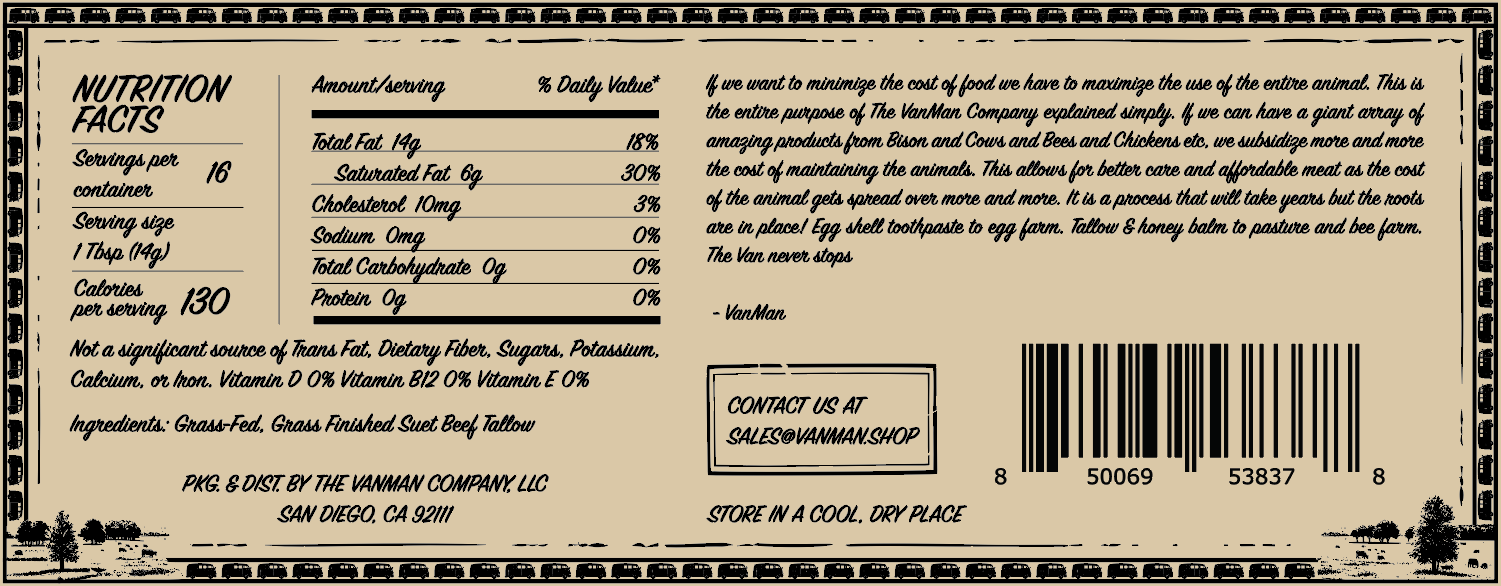 VanMan *New* VanMan's Cooking Tallow - 9 oz