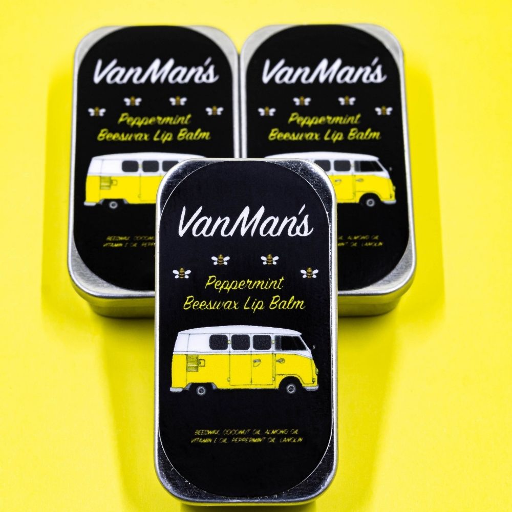 VanMan's Peppermint Beeswax Lip Balm, stacked tins