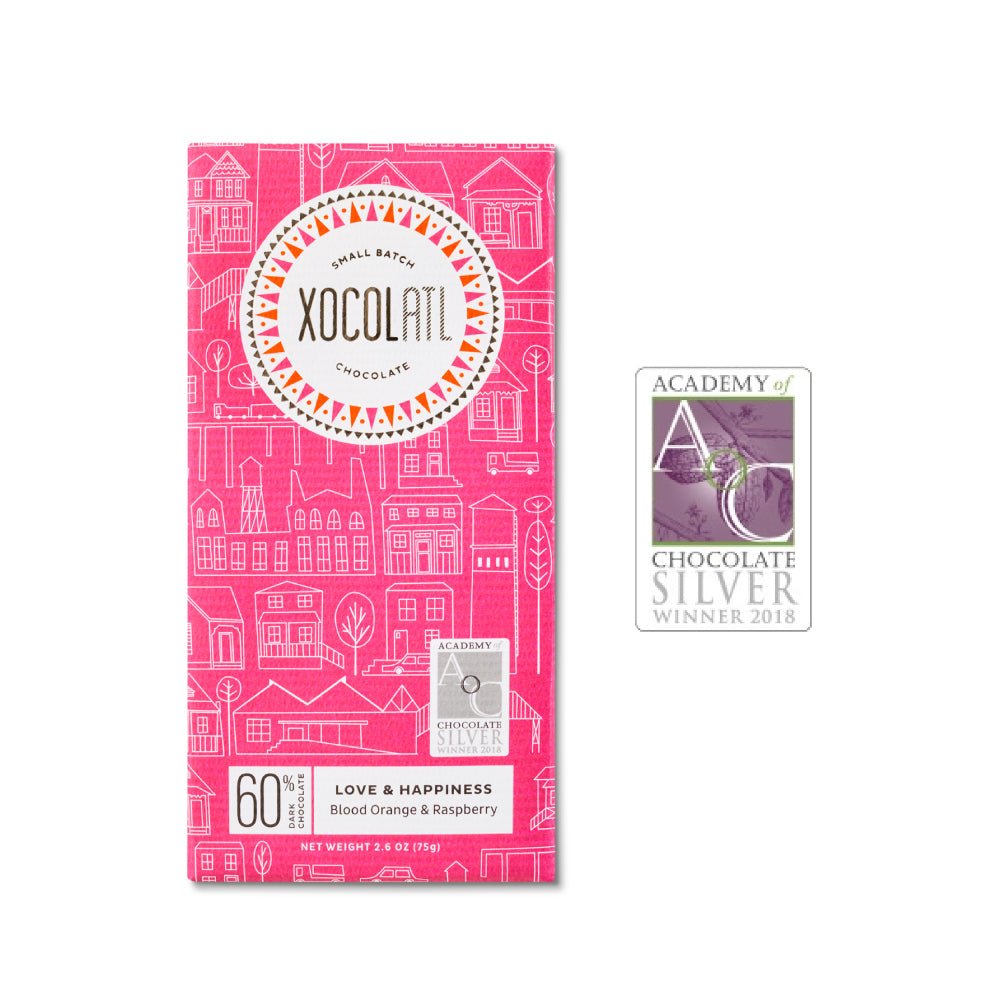 Xocolatl Small Batch Chocolate Love & Happiness Dark Chocolate Raspberry Bar