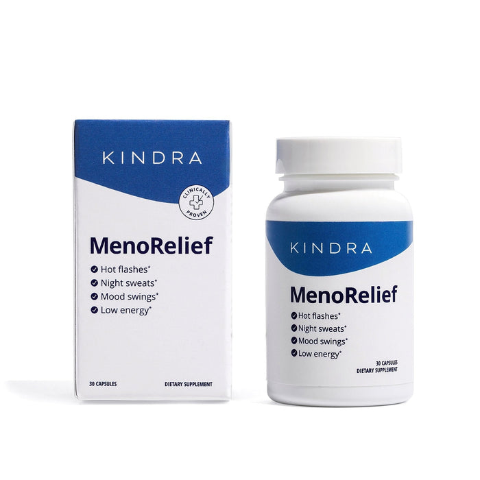 Kindra MenoRelief supplement for hot flashes, night sweats, and menopause symptom support