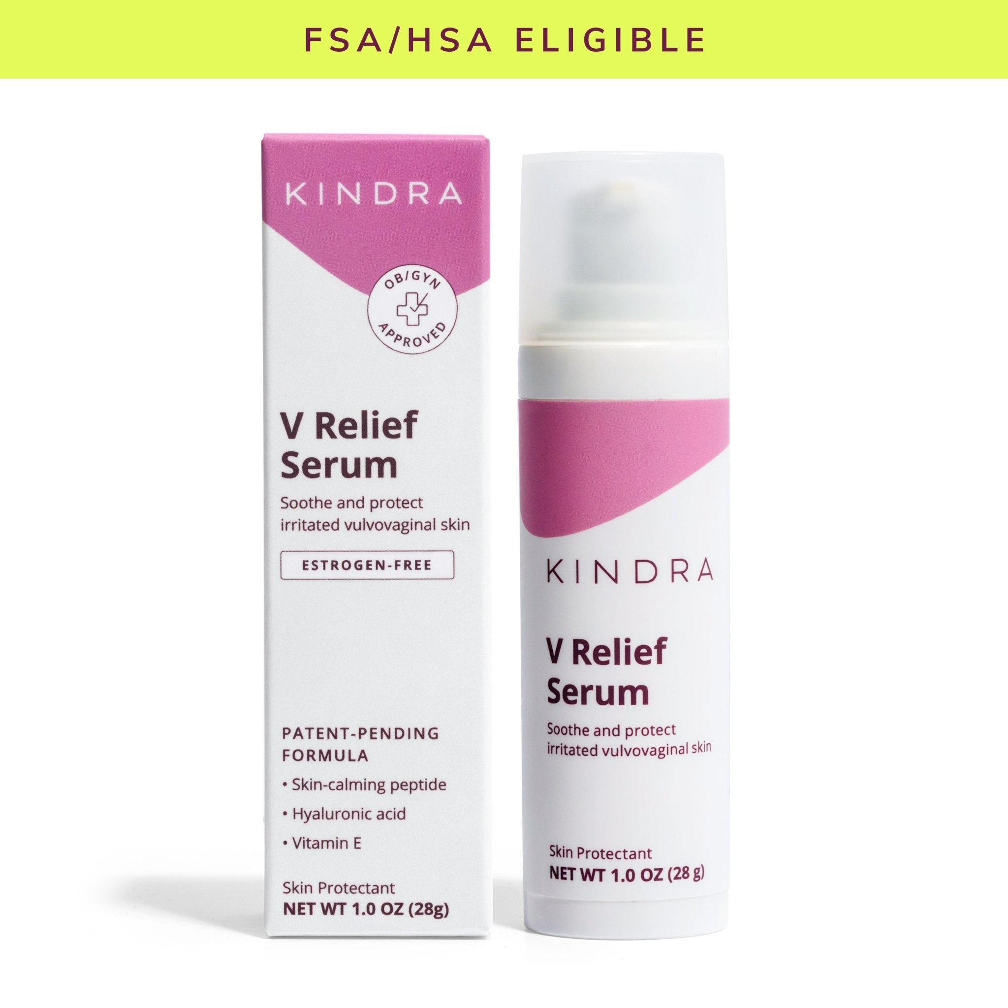 Kindra V Relief Serum, clinically formulated for vulvovaginal dryness and discomfort during menopause