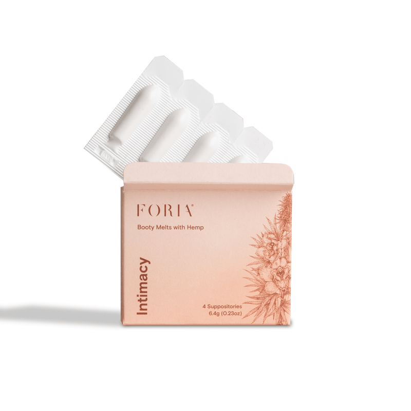 Foria Booty Melts with Hemp, plant-based suppositories for pelvic tension and menstrual relief