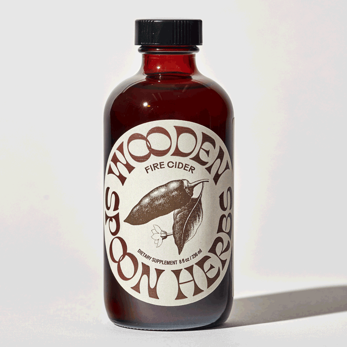 Wooden Spoon Herbs Fire Cider, traditional herbal immune tonic with apple cider vinegar and warming spices