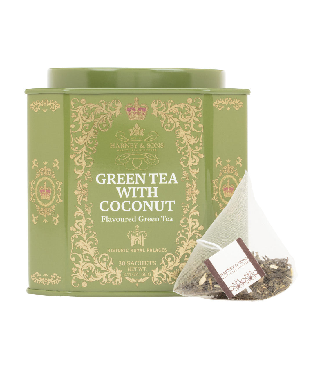Green Tea with Coconut, Ginger and Vanilla, HRP Tin of 30 Sachets