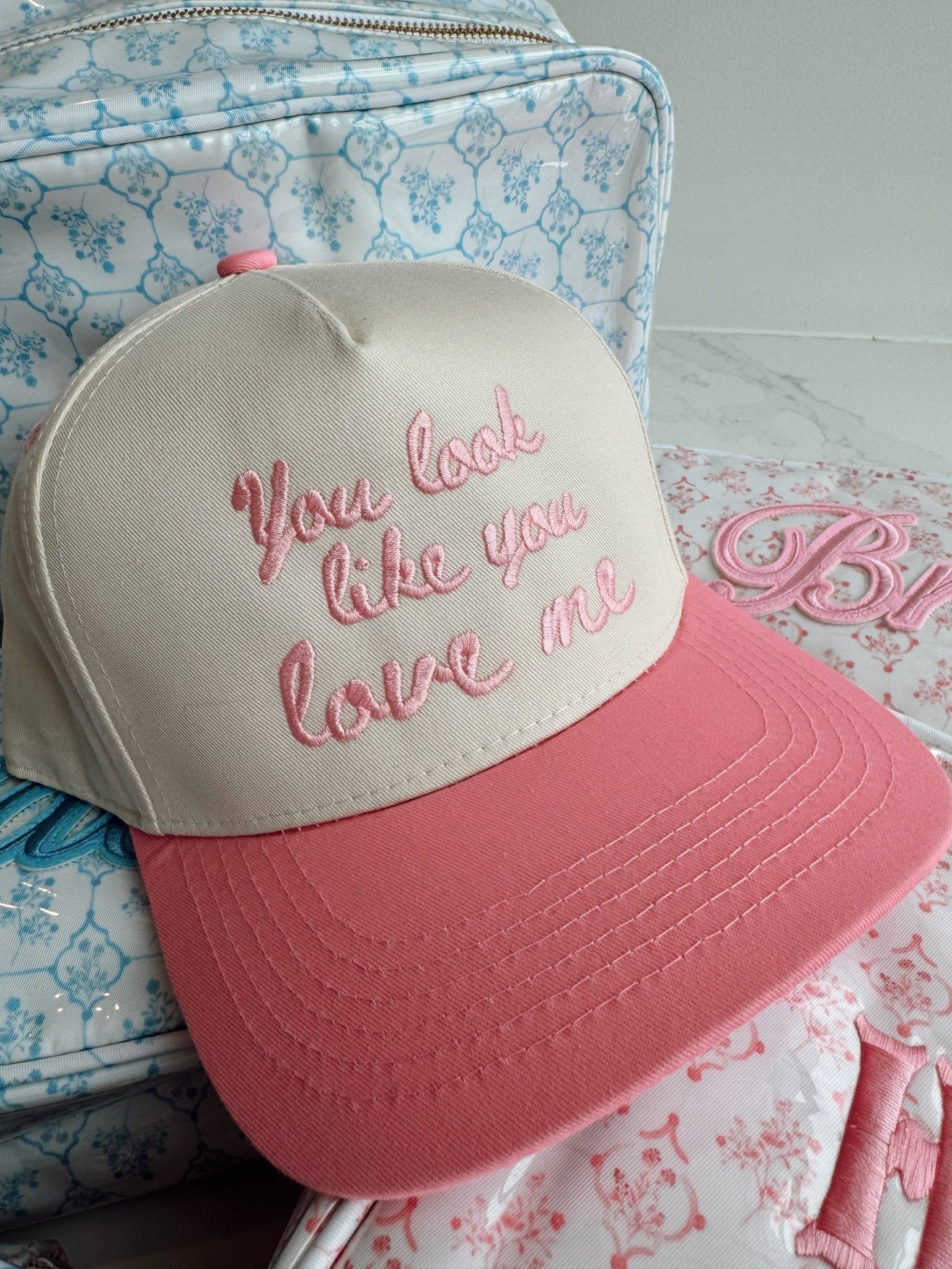 KenzKustomz You Look Like You Love Me - Pink Vintage Trucker Hat
