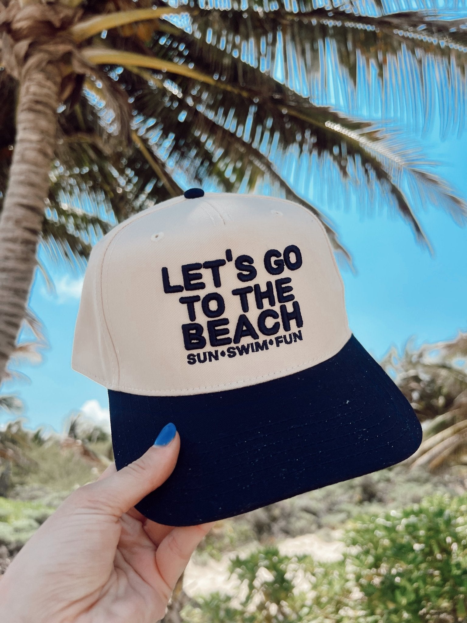 KenzKustomz Let's Go To The Beach - Navy Vintage Trucker Hat
