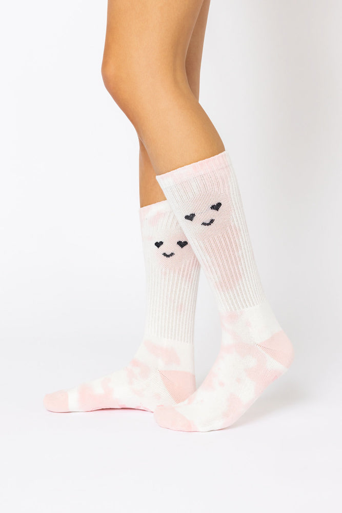 Heart Eyes Mid-Calf Gym Socks - Pink Tie Dye