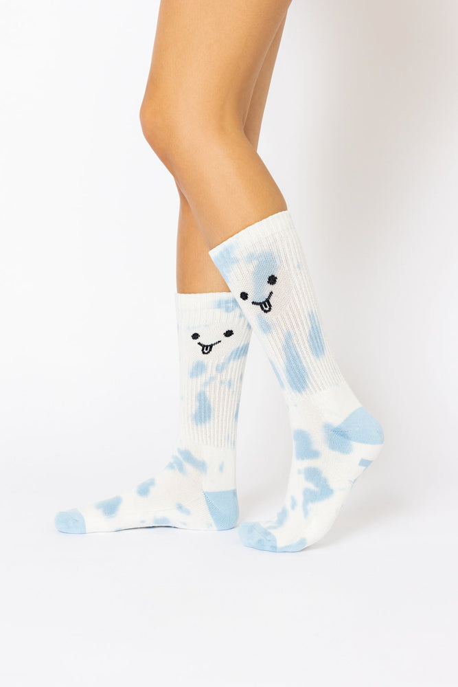 Silly Face Mid-Calf Gym Socks - Blue Tie Dye