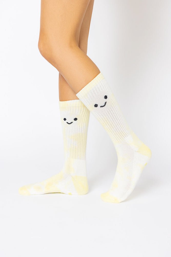 POPFLEX® Happy Face Mid - Calf Gym Socks - Yellow Tie Dye