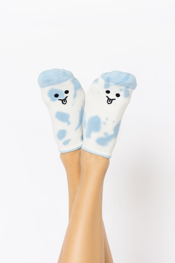 Silly Face Low Rise Socks - Blue Tie Dye