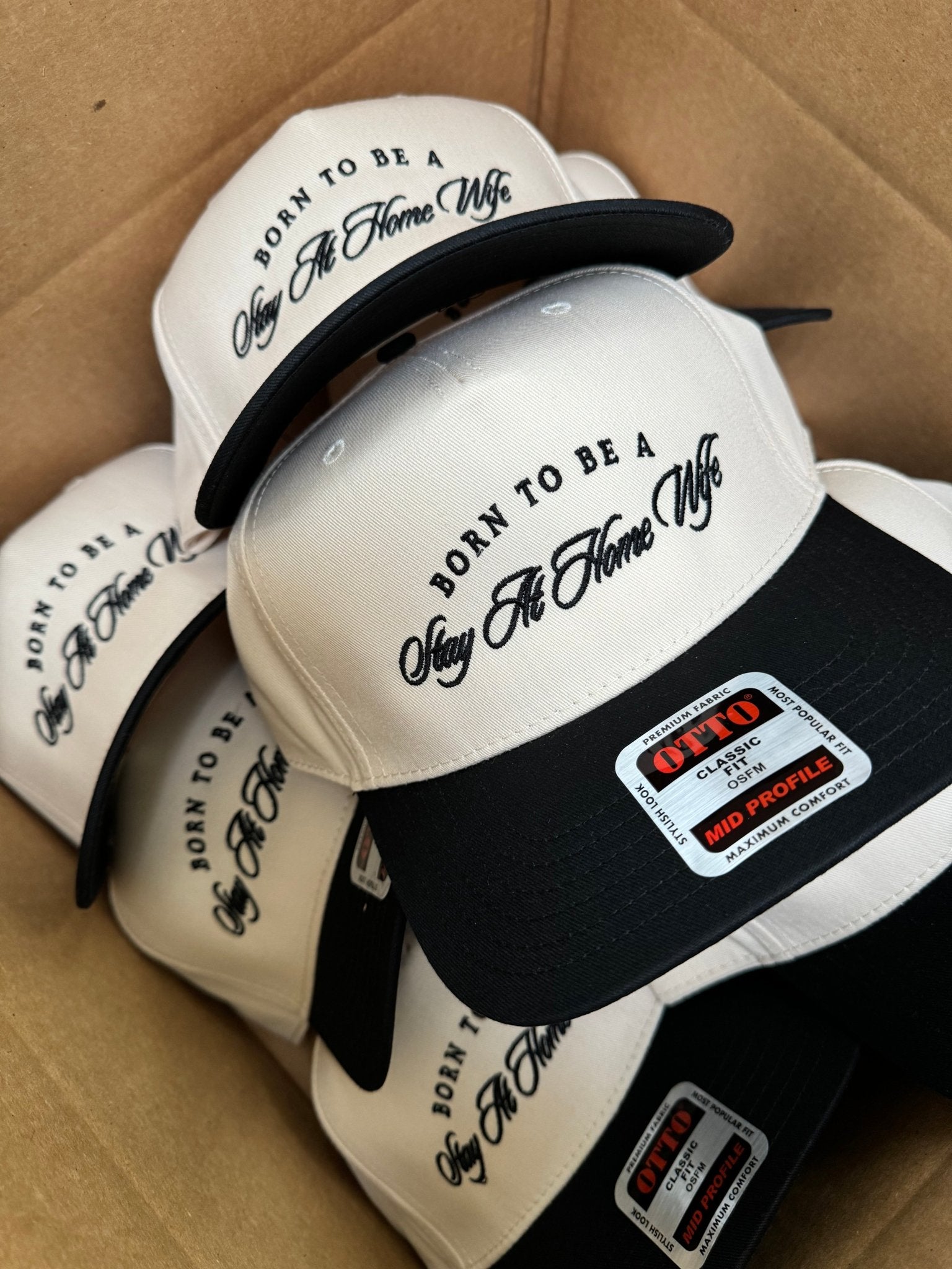 KenzKustomz Born To Be A Stay At Home Wife - Black Vintage Trucker Hat