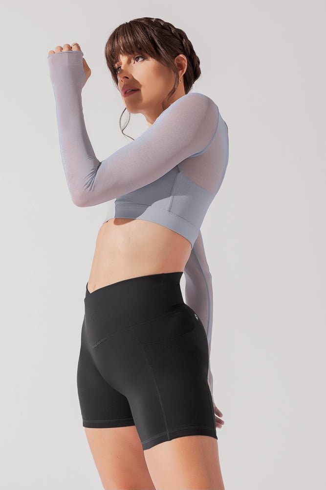 POPFLEX® Coquette Long Sleeve Mesh Bra - Blue Stone