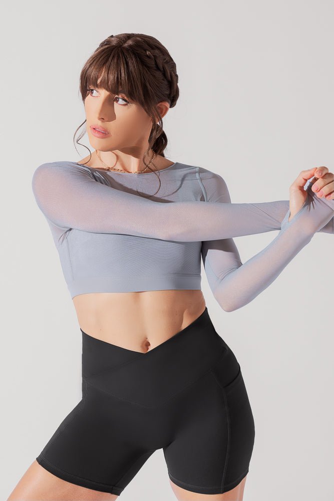 POPFLEX® Coquette Long Sleeve Mesh Bra - Blue Stone