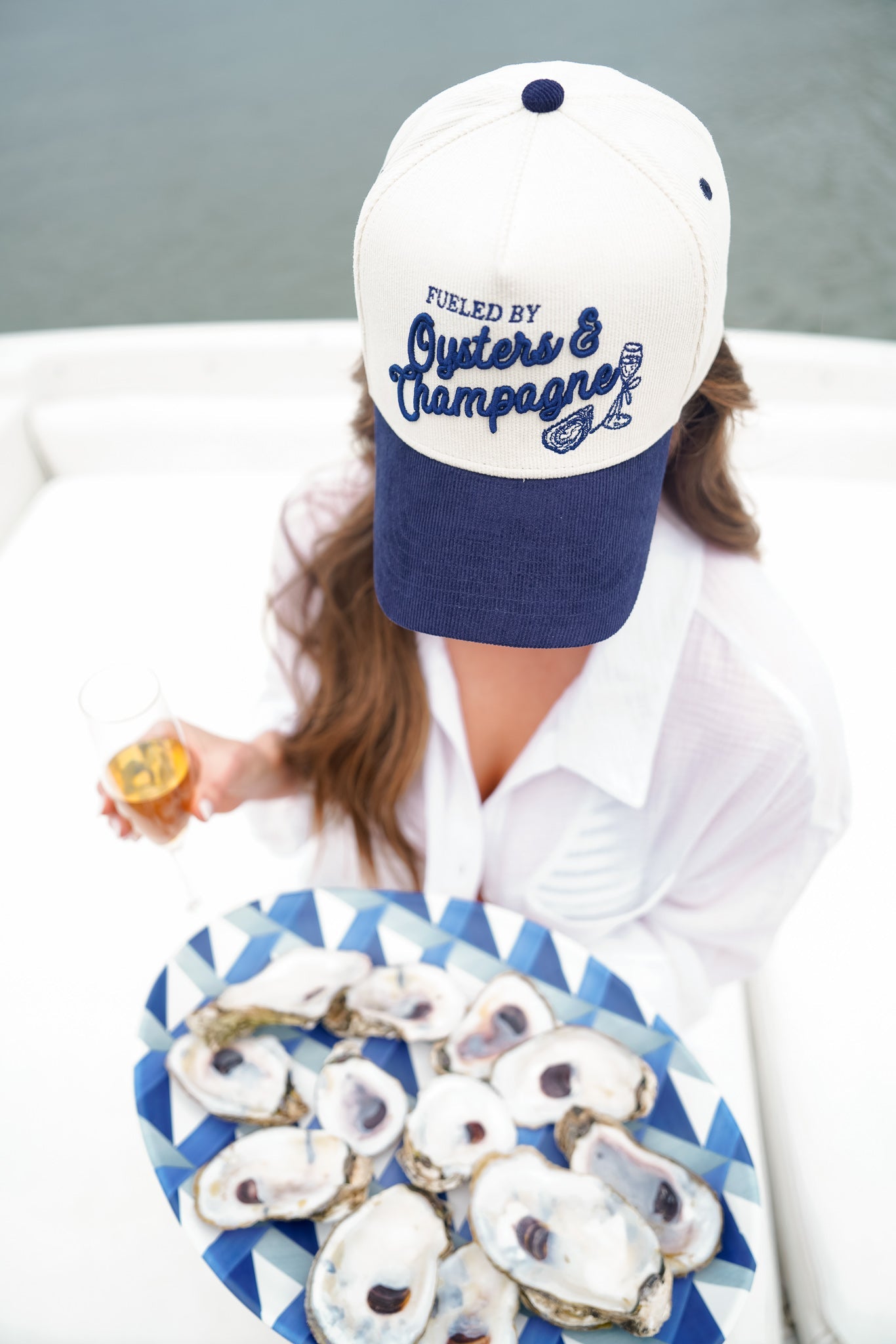 KenzKustomz Oysters & Champagne - Navy Corduroy Trucker Hat