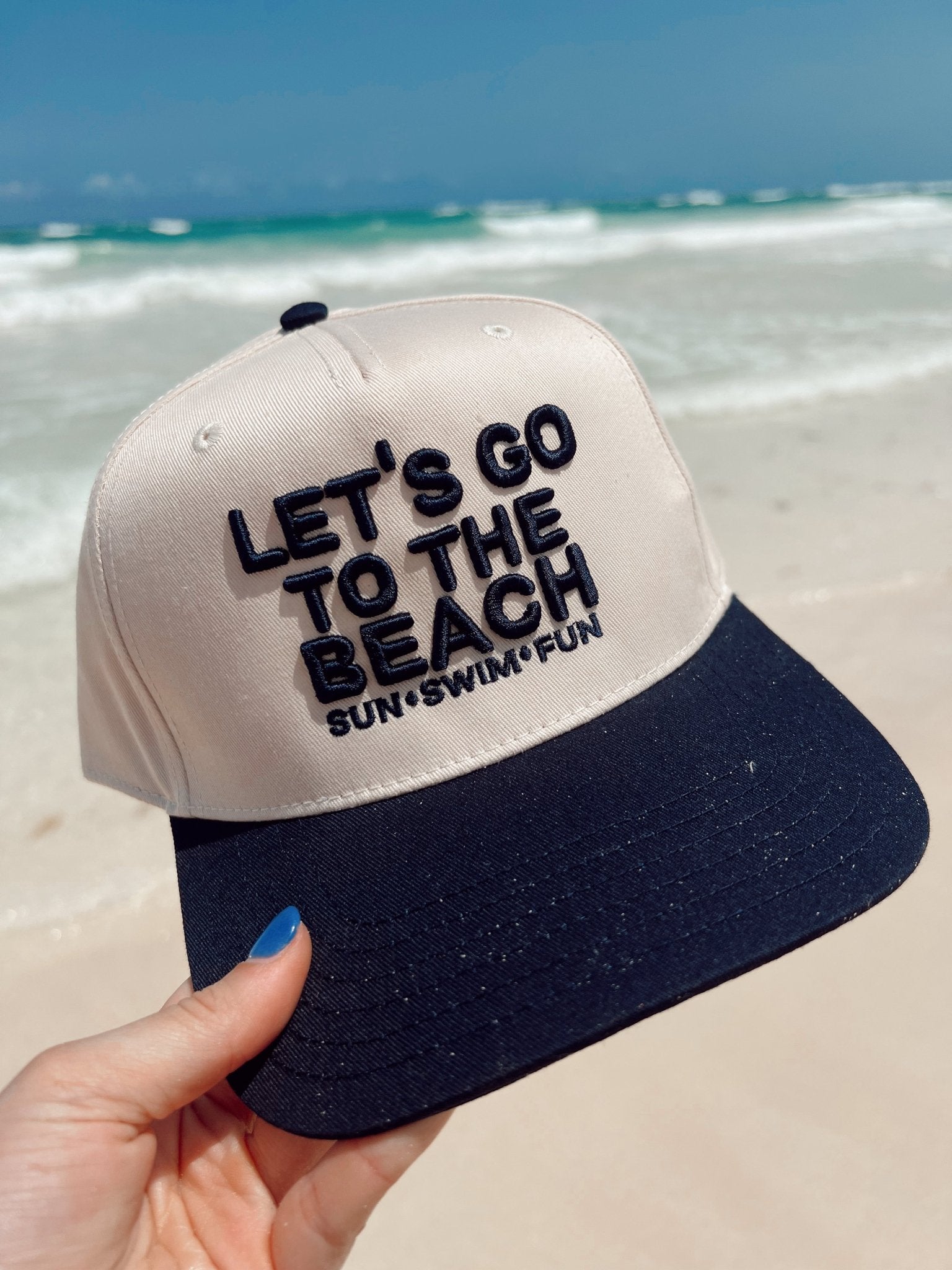 KenzKustomz Let's Go To The Beach - Navy Vintage Trucker Hat